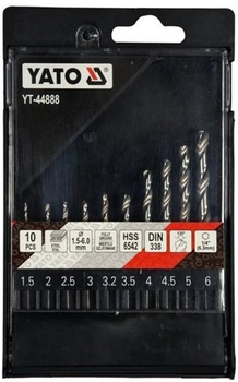 Набір свердел по металу YATO HSS6542 1.5-6 мм HEX-1/4" в футлярі 10 шт (YT-44888)