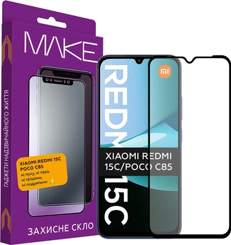 Защитное стекло для смартфона Xiaomi Redmi 15C/Poco C85 MAKE Black (MGF-XR15C)