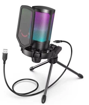 USB-мікрофон FIFINE Ampligame A6V для стрімінгу, запису вокалу та подкастів, кардіоїдна діаграма спрямованості, чорний (з поп-фільтром та кріпленням) Чорний