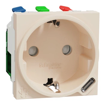 Розетка + USB Type-C Schneider Electric Unica New тип С 10.5 Вт 2 модулі бежева NU301744