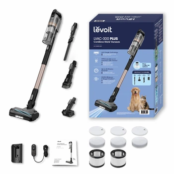 Вертикальный аккумуляторный беспроводной пылесос без мешка Levoit LVAC-300 PLUS, LED подсветка, время работы 60 мин, 240 Вт, фильтрация 99,99%, 5-ступенчатый HEPA-фильтр, пылесборник объемом 0,75 л