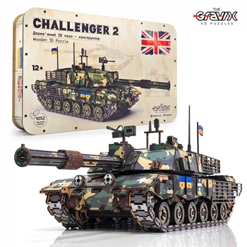 3D Пазл Конструктор Большой Механический Из Дерева TheGravix "Танк CHALLENGER 2" 58 cм! - 1052 детали!
