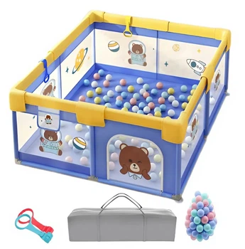 Детский манеж Terrio Bear L 150х180 см с двумя ручками и 60 разноцветными мячами