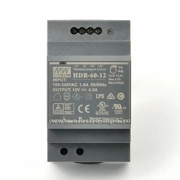 Блок питания Mean Well на DIN-рейку 60W 4.5A 12V HDR-60-12 Черный