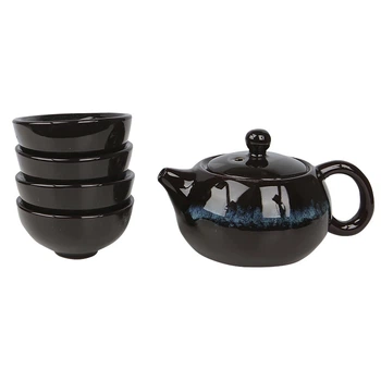 Набір для чайної церемонії Lesko YBCJ-648 Brown+Blue сервіз для приготування чаю 4 особи