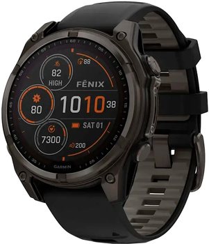 Smartwatch Garmin fenix 8 47mm Solar Sapphire Carbon Grey DLC titanium with Black and Pebble Grey Silicone Band (010-02906-11)