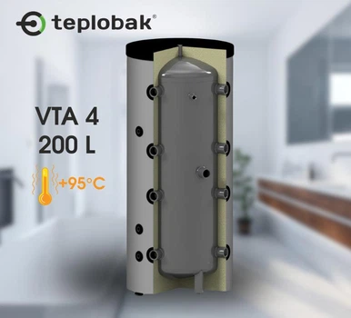 Буферная ёмкость Теплобак ВТА-4 (бак-накопитель) 200 л, черная сталь пищевая для тепловых насосов, котлов