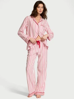 Піжама Фланель (сорочка + штани) Victoria's Secret Flannel Long Pajama Set XS Regular Рожева смужка (26811508D)
