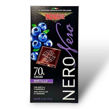 Шоколад черный Novi с миндалем и черникой 70% какао e nero con mirtillo e mandorle, 75 г
