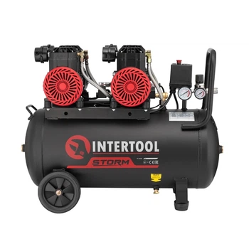 Компресор безмасляний 50 л INTERTOOL PT-0038 2х1.5 кВт, 220 В, 8aтм, 500 л/хвил, 2800 об/хв 4 циліндра