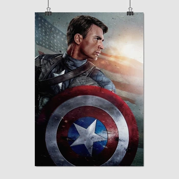 Постер Капитан Америка со щитом на фоне флага США, Captain America, A3 42×30 см (id0748)