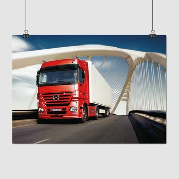 Постер Грузовик Мерседес красный на мосту, Mercedes, A3 30×42 см (id3997)