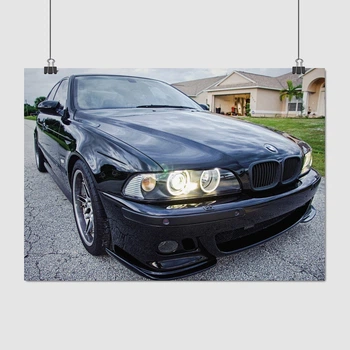 Постер BMW E39, чёрный БМВ седан 5-й серии с тюнингом, A3 30×42 см (id1268)