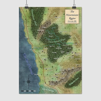 Постер Невервинтер, карта региона, Dungeon and Dragons, DnD, Neverwinter, A3 41×30 см (id4406)