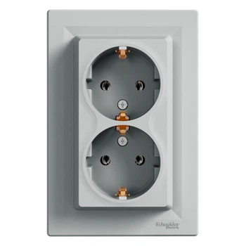 Розетка Schneider Electric Asfora с заземлением двойная алюминий EPH9900161