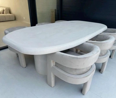 Скульптурный обеденный стол с микроцемента Loft Design 200х120х75h Белый ATL1750