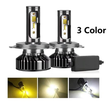 LED лампа трёхцветная H4 светодиодная с обманкой OLAF ME-04, белый холодный-белый-желтый, вузький діод, 1шт
