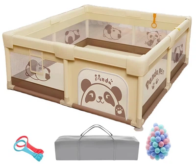 Детский манеж Terrio Panda L 150х180 см с двумя ручками и 60 разноцветными мячами