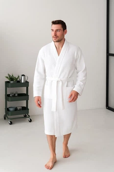 Вафельний халат чоловічий "Alba" COSY кімоно без коміра L/XL білий FL120M