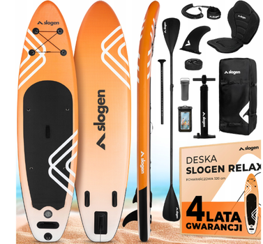 Надувна SUP-дошка Slogen RELAX 320 см (PRO), комплект 12-в-1: весло 2-в-1 (SUP/каяк), сидіння, насос з манометром, рюкзак XL, повідець 360°, кріплення GoPro, центральний плавник Smart Lock