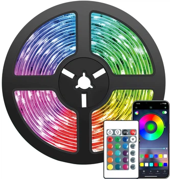 Розумна світлодіодна Smart LED стрічка RGB 5050 з Bluetooth додатком комплект 5 метрів водостійка від USB багатобарвна самоклеюча блютуз діодна лед гірлянда ргб з пультом 5 вольт для підсвічування та освітлення