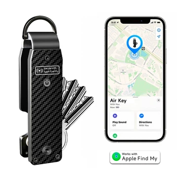 Смарт-брелок для ключей с поддержкой Apple FindMy Металлический держатель для ключей Черно-серый