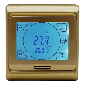 Программируемый терморегулятор In-Therm E91 для электрического теплого пола с сенсорным экраном золотой 86x90x43 мм