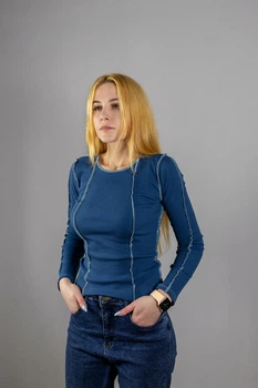 Жіноча кофта в рубчик весна-осінь 44 синя
