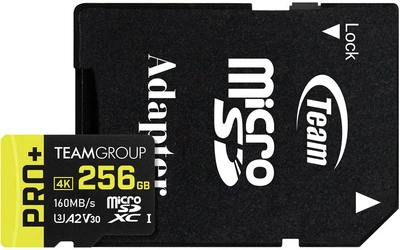 Карта памяти Team Group Pro+ microSDXC 256GB UHS-I U3 V30 + SD-адаптер (TPPMSDX256GIA2V3003)