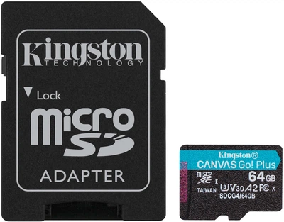 Карта пам'яті Kingston Canvas Go! Plus microSDXC 64GB UHS-I U3 V30 + SD-адаптер (SDCG4/64GB)