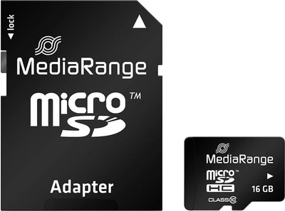 Карта памяти MediaRange microSDHC 16GB Class 10 + SD-адаптер (MR958)