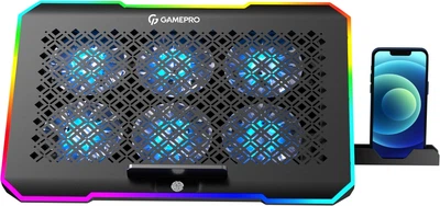Охлаждающая подставка для ноутбука с RGB-подсветкой и 6 вентиляторами черная