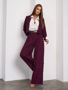Костюм с брюками палаццо в стиле casual и old money офисный вечерний с укороченным пиджаком ISSA PLUS 15023A S темно-бордовый (issa2007682741717)
