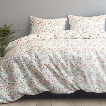 Комплект постельного белья Home Line Евро 200х220 см Цветы Белый Перкаль (192738 HL)