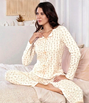 Пижама женская 100% хлопок домашний комплект в рубчик Pijamoni 9600-4k XL Молочный