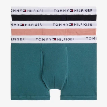 Набір трусів боксерів чоловічих бавовняних Tommy Hilfiger 117227154 S 3 шт Бірюзовий/Чорний/Персиковий (7114439124654)