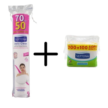 Septona ватні диски Sensitive Touch DUO 70+50 шт. +ПОДАРУНОК Septona ватні палички (запаска) 200+100 шт.