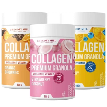 Набор гранола с коллагеном Collagen Glow Set Lemon Blueberry, Strawberry Coconut и Orange Brownies, 1800 г, Gregory Mill GG-10-509
