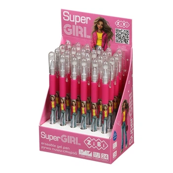 Набір ручок гелевих пиши-стирай із гумовим грипом ZIBI "SUPER GIRL" 24 штуки, синій колір, товщина листа 0,5 мм ZB.2239
