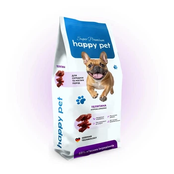 Гіпоалергенний сухий корм Happy Pet для дорослих собак середніх та малих порід з телятиною 5 кг