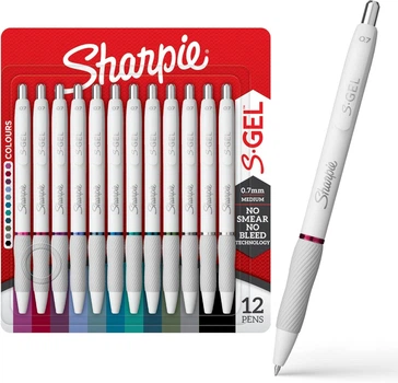 Набор цветных гелевых ручек 12 шт автоматических Sharpie S-Gel, Pearl White Medium 0.7 мм (2221454)
