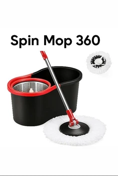 Набор для уборки турбо швабра с турбо отжимом удлиненной ручкой на 8 л Spin Mop 360 черное