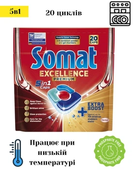 Таблетки для посудомоечных машин бесфосфатные Somat Excellence 5-в-1 20 шт. (9000101808384)
