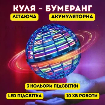 Інтерактивна іграшка літаюча куля, що світиться - спіннер FlyNova Pro Gyrosphere Синій