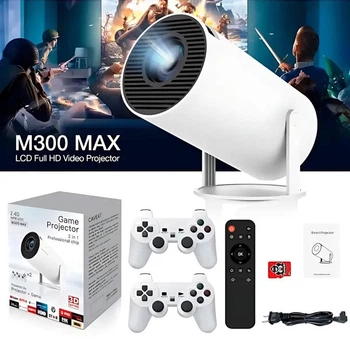 Проектор Led Projector M300 MAX/HY300 4k UHD для домашнего кинотеатра с 2 джойстиками для игр Android 11+карта памяти