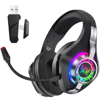 Ігрові бездротові навушники Kotion Each GS400 Ultra з мікрофоном, Bluetooth + 2.4G + AUX, RGB-підсвічування, 7.1 звук, для ПК, PS4, PS5, Nintendo Switch, телефону Black