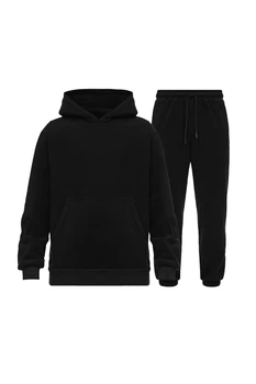 Мужской флисовый костюм Brooklet Base Man Black теплый зимний комплект из брюк и кофты для города и ежедневного ношения черный - 502311-09 - XXL