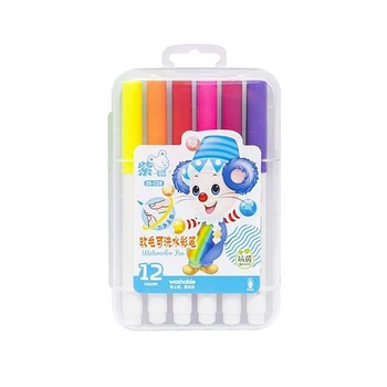 Фломастер - кисточка "Water color pen" 12 цветов 228-12 в пластиковом боксе (Синий)