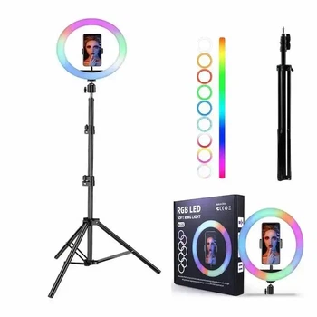 Кільцева лампа RGB MJ260 26 см для відео Селфі лампа + Штатив 2 м (37108)