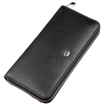 Жіночий вертикальний клатч на блискавці із натуральної шкіри ST Leather чорного кольору (bg188fash63)